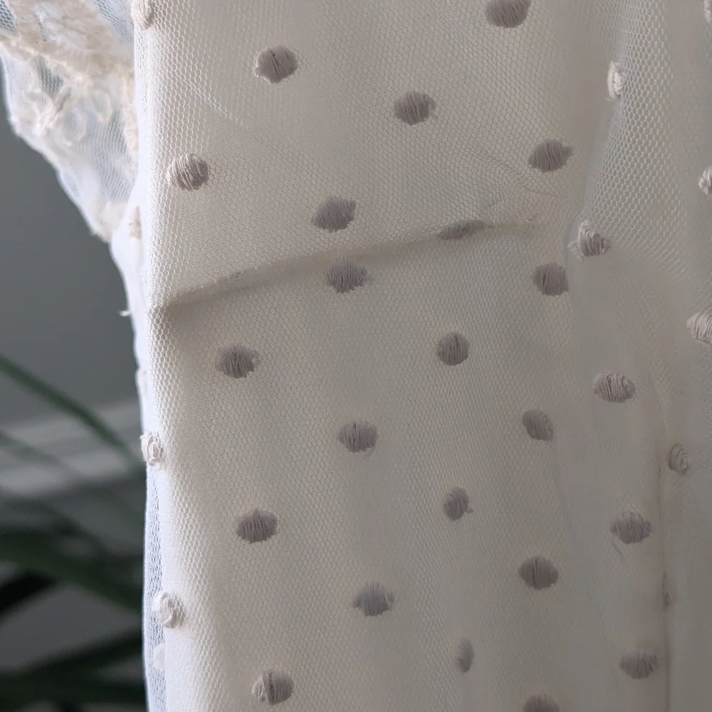 Geode x Anthropologie Floral Lace Swiss Dot Short Sleeve Midi Wedding Dress - Picture 9 of 11